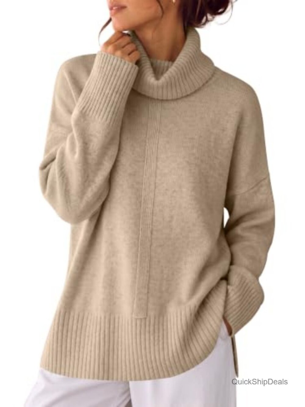 Oversized Cowl Neck Batwing Sleeve Sweater - Polyester Blend